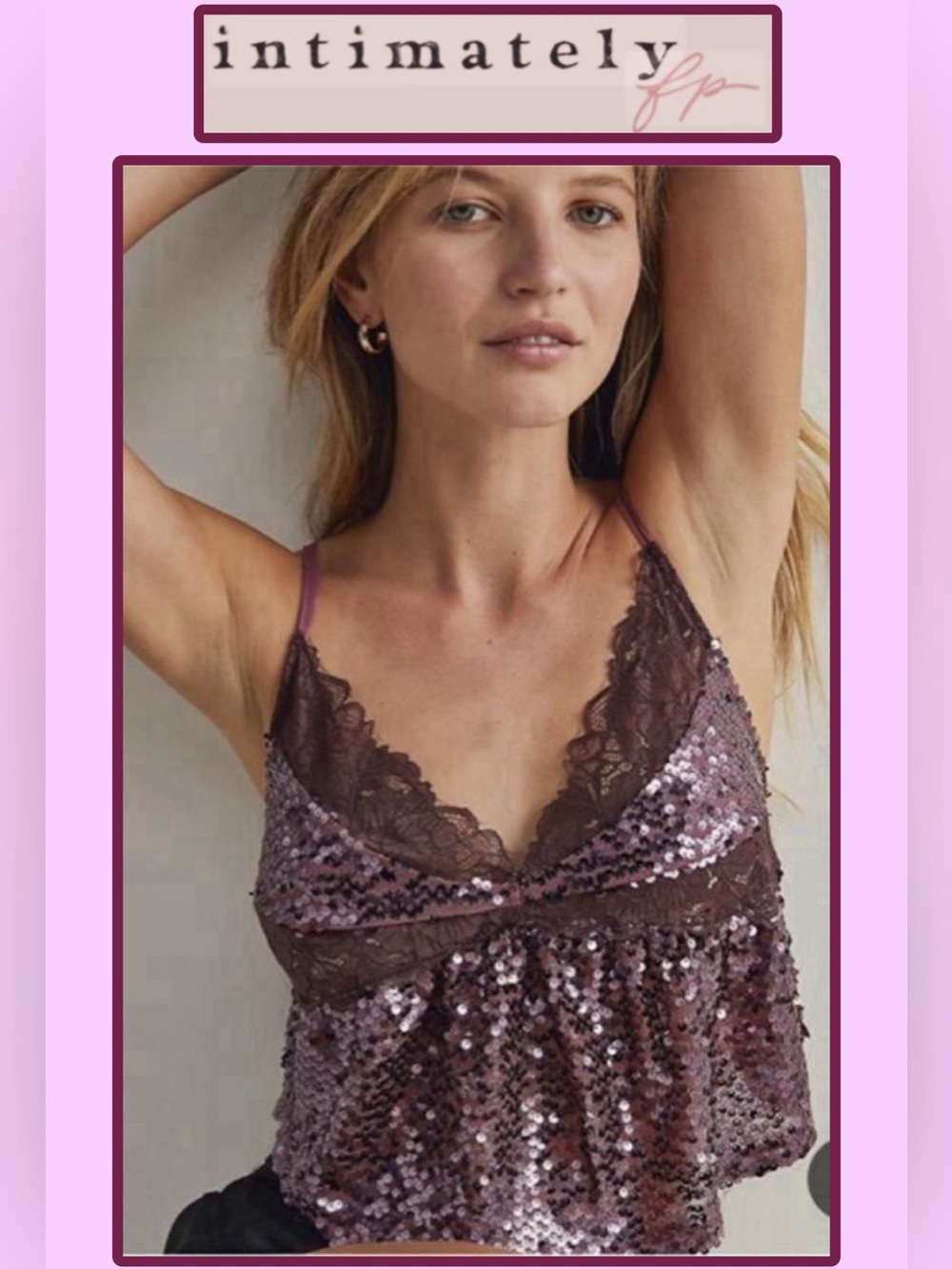 🆕 Free People Right Rhythm Sequin Cami Top Small Wine Combo